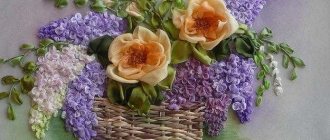 Embroidery with ribbons and cross “Lilac” in detail and step by step: free patterns